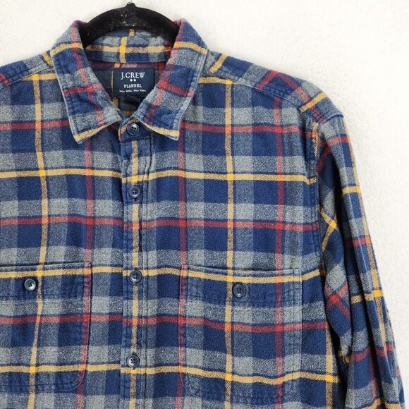 J Crew Shirt Mens Medium Blue Red Plaid Flannel Long Sleeve Button Front Cotton - Picture 2 of 10